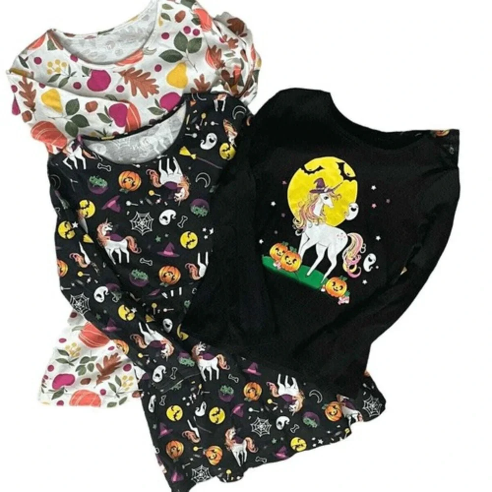 The Childrens Place Girls Halloween Fall 3pc Set Unicorn Pumpkin Dresses‎ 5/6